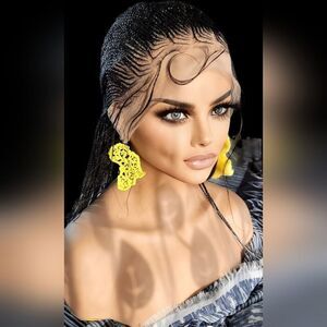 Braided Wig, Handcrafted 100 % handmade Full Lace Wig, Short Black Wig. NWT